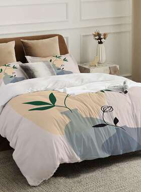 TEMU跨境北欧蓝色小清新现代简约床上三件套床头被套