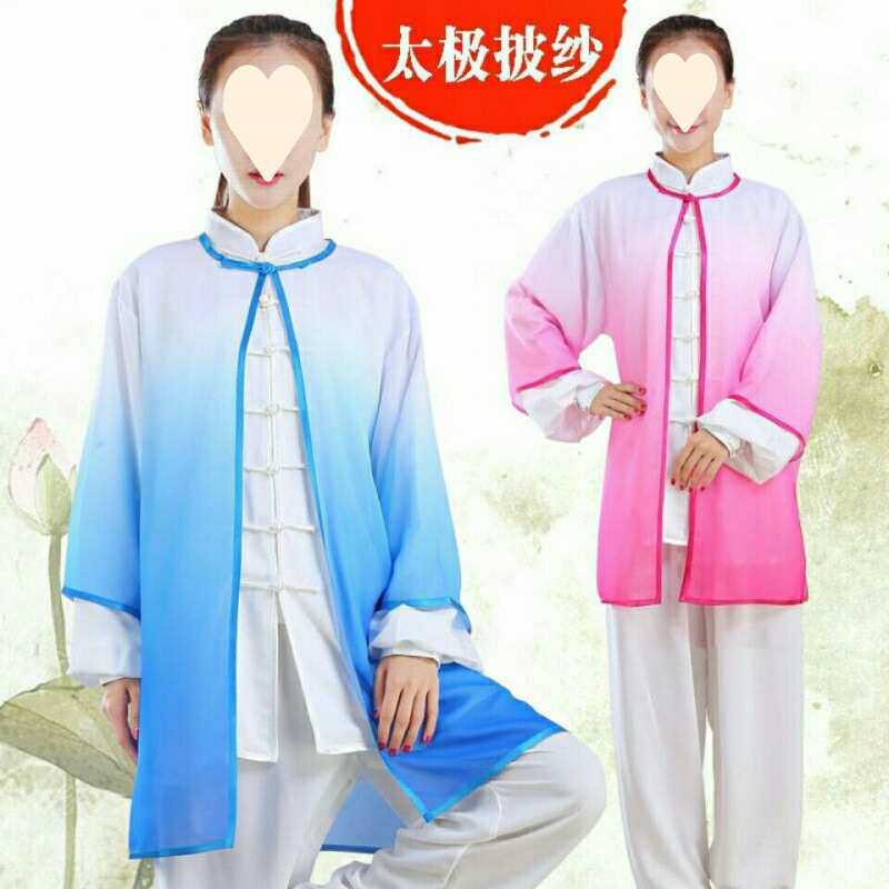 太极服女披纱春夏秋外搭单件雪纺渐变团队表演服男武术比赛服工厂