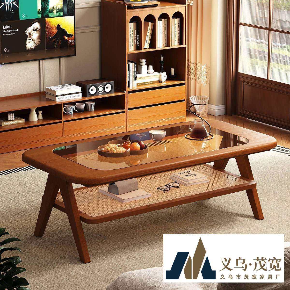 全实木茶几客厅家用2025新款高级阳台小户型玻璃极简中古藤编茶桌,鲜花速递/花卉仿真/绿植园艺,割草机/草坪机,淘宝优惠券,粉丝福利购,淘宝优惠卷