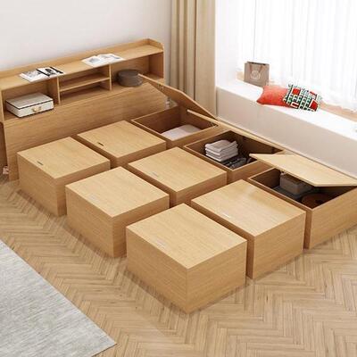 小型简约单人榻榻功米床可定户制尺寸多能储物985高箱纳魔方组收