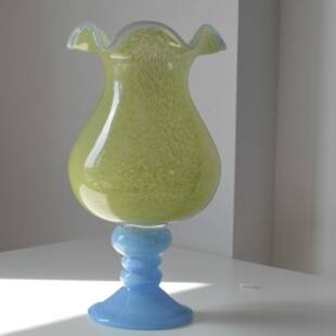 出口粉铃色法玻式摆复古高脚兰风灯花瓶中古琉璃L高级璃花器插花