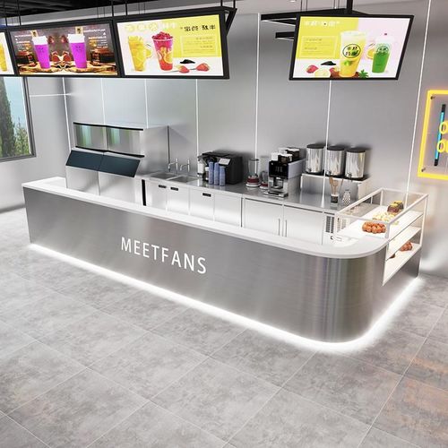 弧形前台餐饮奶茶店吧台收银台转角不锈钢水吧台现代轻奢高端定制