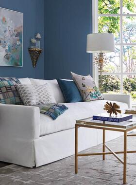 美式乡村白色亚麻布艺客厅直排沙发北欧中古极简拆洗轻奢懒人沙发