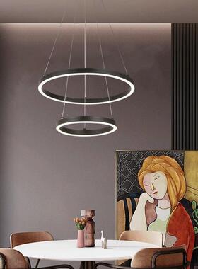 餐厅灯现代简约餐吊灯宽电压黑色吊灯圈圈吊灯家用LED双层吊灯