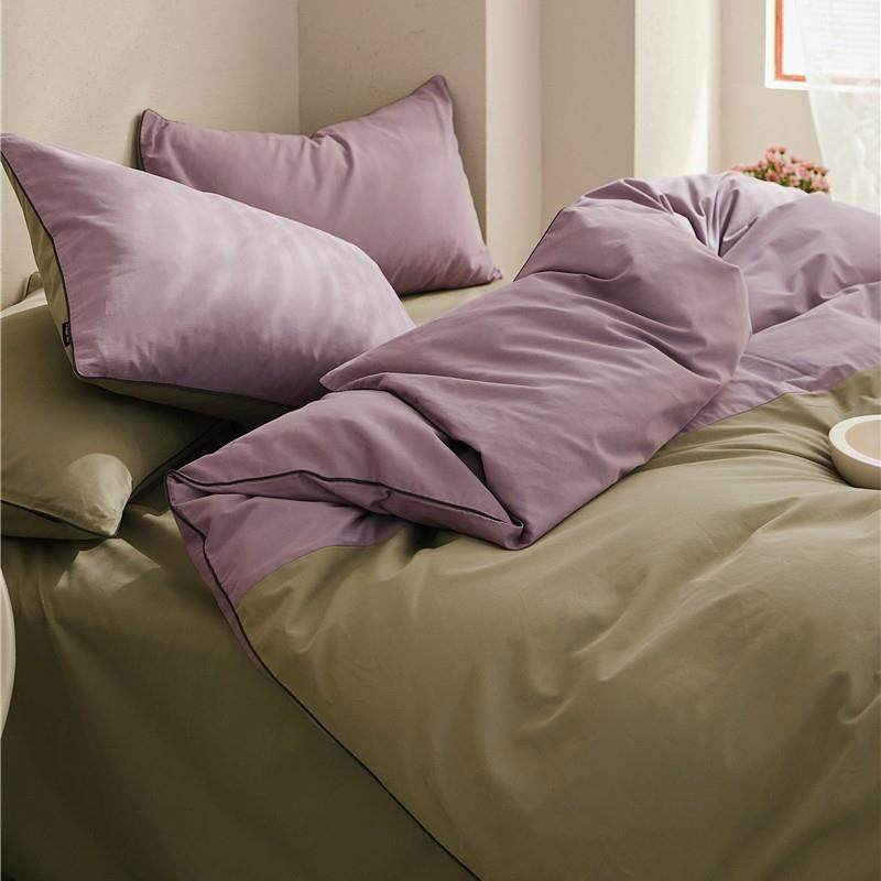 100S拼色全棉磨毛四件套秋冬加厚保暖纯棉被套床单床笠简约纯色