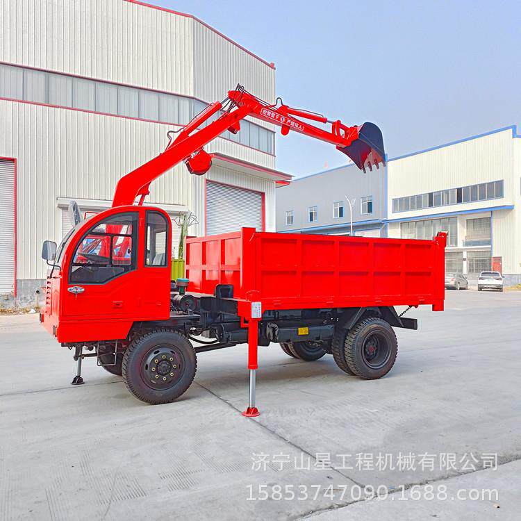 自制新款四驱随车挖工地清料四不像挖掘机翻斗自卸两头忙3-20T