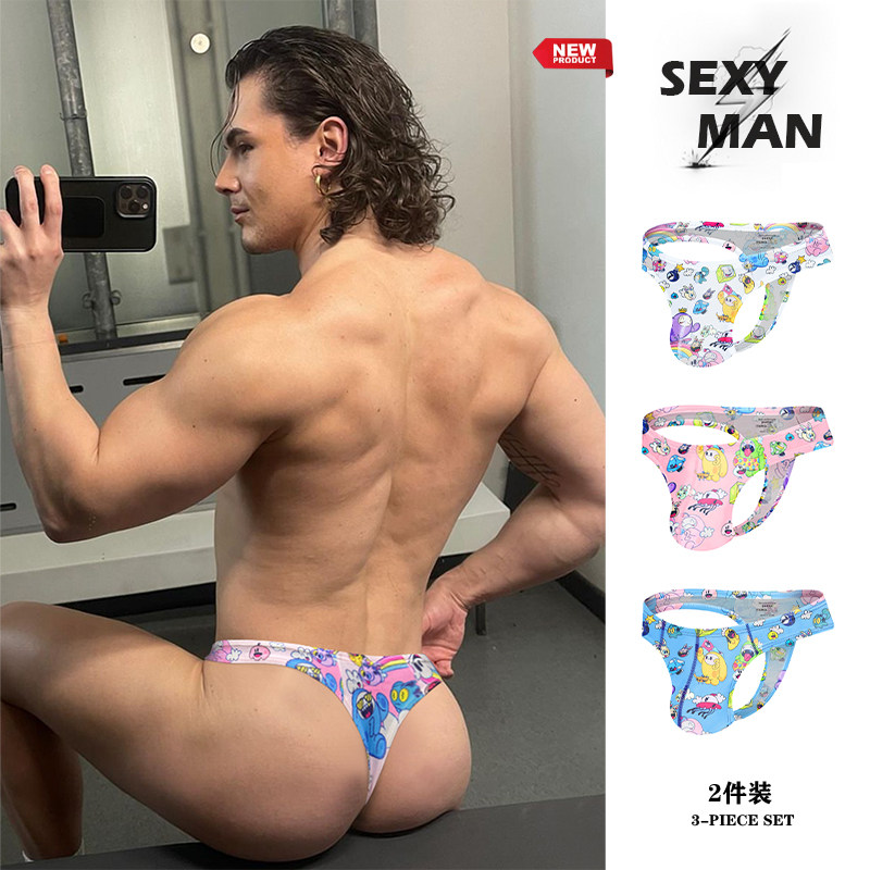 两条装男士内裤可爱卡通舒适透气低腰单丁字裤性感提臀比基尼运动,女士内衣/男士内衣/家居服,男丁字裤,淘宝优惠券,粉丝福利购,淘宝优惠卷