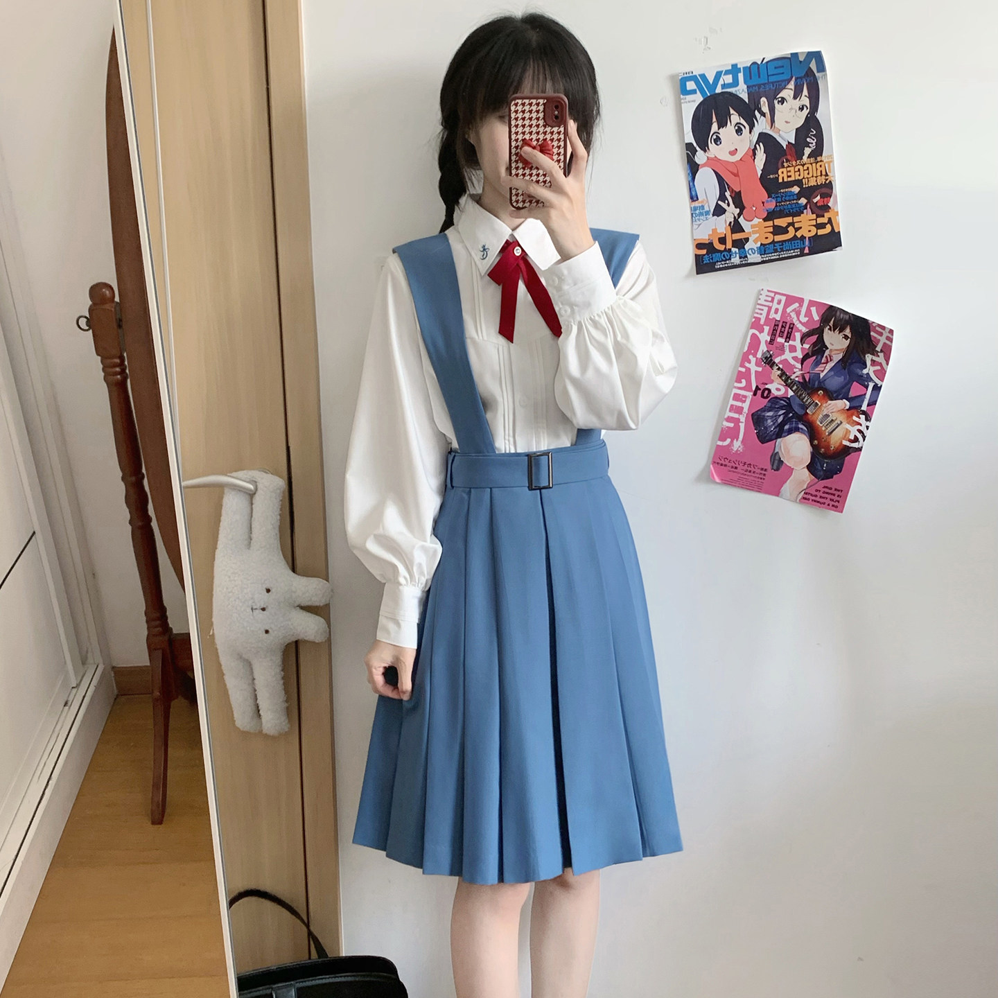 樱花家族漫画感jk制服【云熙女高】绀碧色日系背带连衣裙衬衫套装