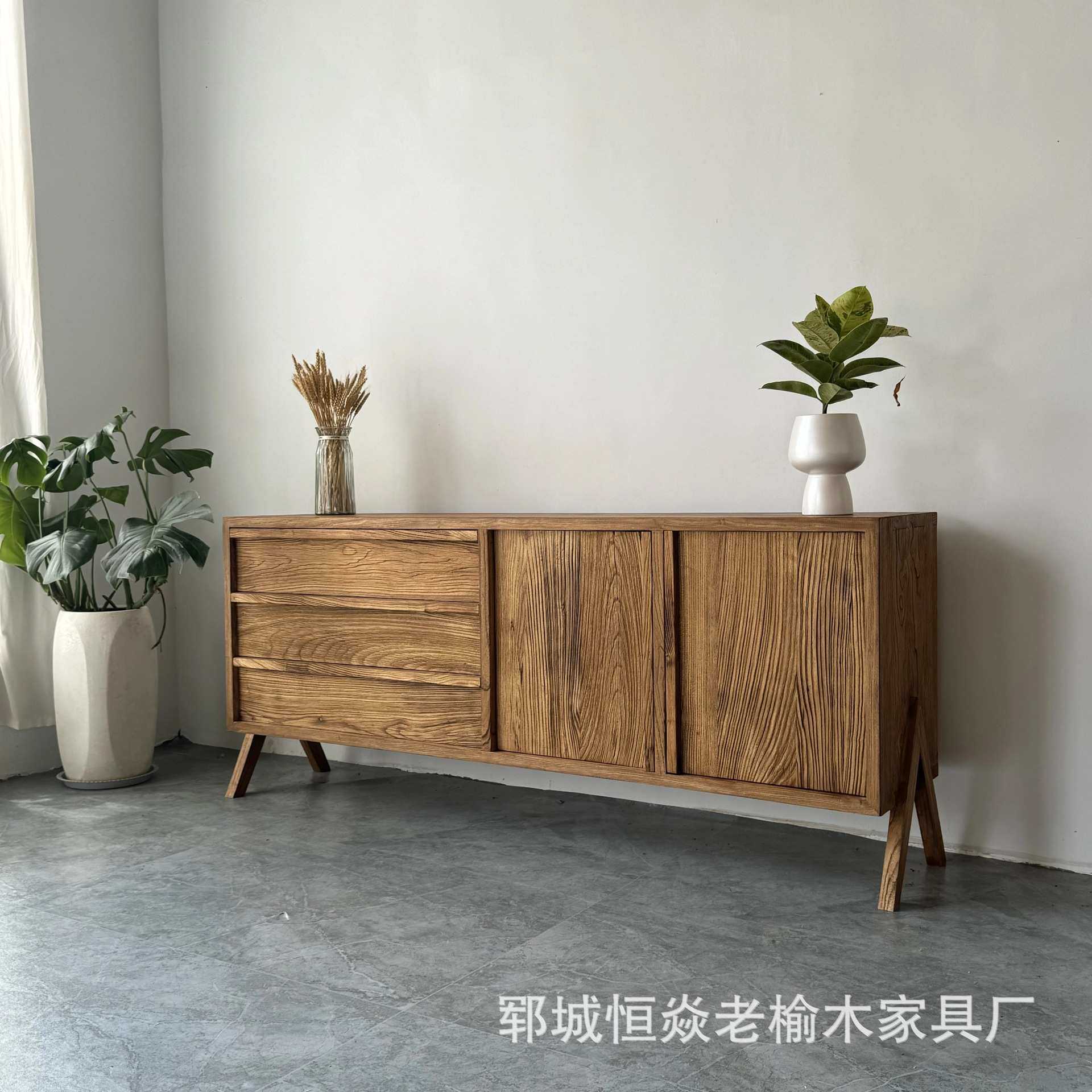 新中式老榆木餐边柜长方形斗柜玄关抽屉柜靠墙储物柜榆木收纳柜