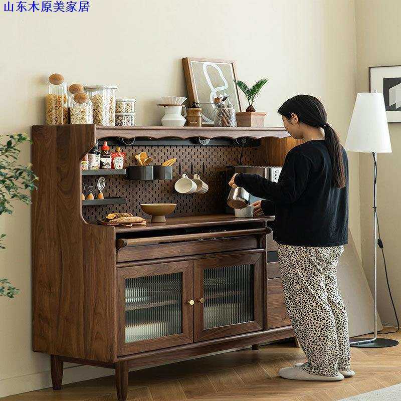 北欧餐边柜黑胡桃木酒柜一体吧台靠墙家用收纳储物边柜复古茶水柜