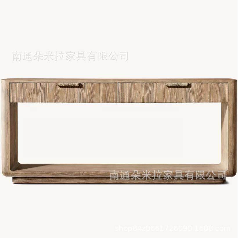 RH美式乡村实木玄关桌法式复古条几柜入户玄关走廊简约装饰门厅桌