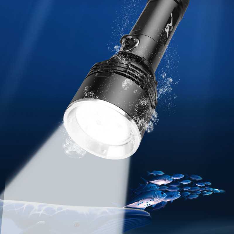 跨境XHP70强光潜水手电筒磁控开关黄光LED铝合金潜水出海手电筒