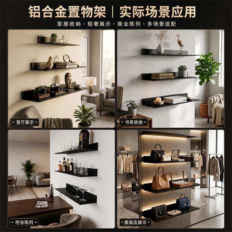 跨境铝合金发光层板led置物架收纳壁挂墙展示L型搁板书架带灯隔板