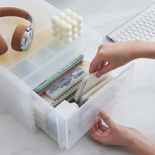 抽屉收纳盒桌面文件盒PP透明长方形大容量储物盒梳妆台收纳整理盒