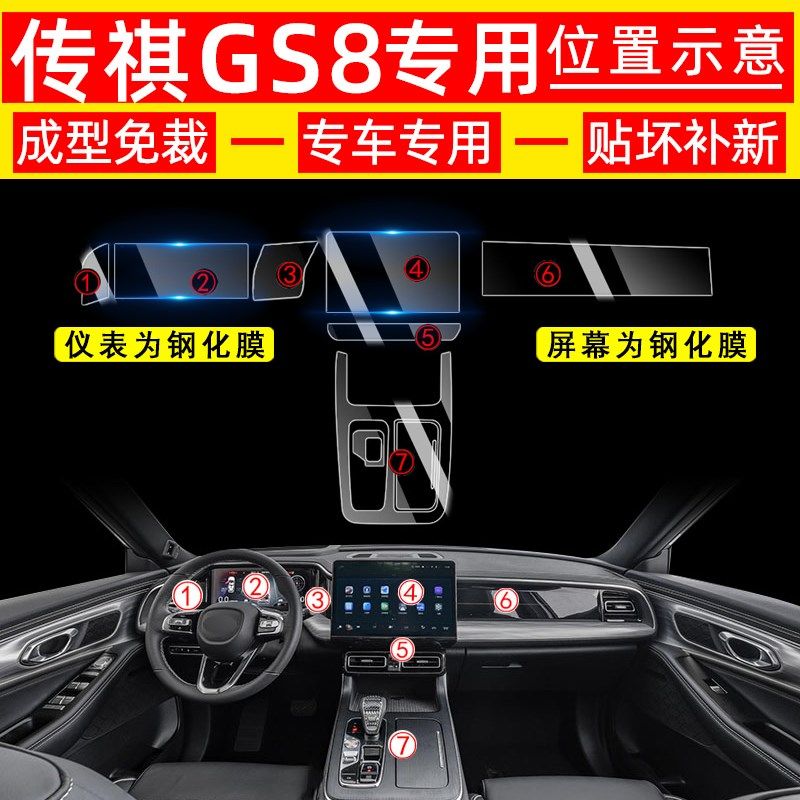 适用于第二代广汽传祺GS8中控贴膜配件专用钢化膜改装件汽车用品