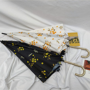 韩系ins风超好看适合拍照的黄钟花长柄自动伞直杆防风雨伞小清新