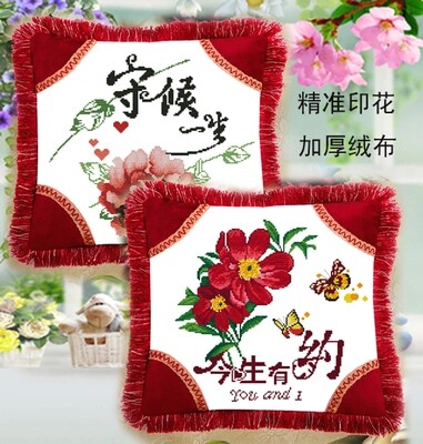 新款精准印花版十字绣抱枕一对包邮客厅沙发汽车靠垫今生有约