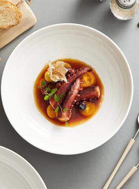 厨房装菜配菜盘商品用KIR创白色意家用欧深盘子陶瓷酒店用北金小