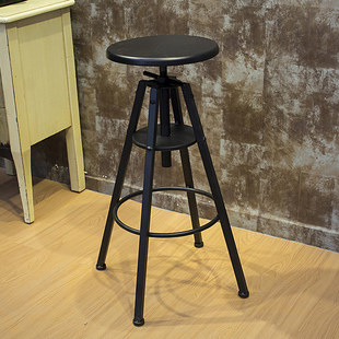 美式风格酒吧凳 黑色实木制 座位高度可调节 美Y式做旧吧台椅