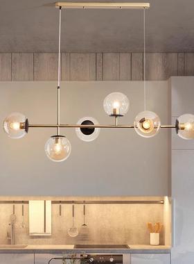 北欧餐桌灯长条形现代简约极45456简枝形魔豆分灯子玻球璃餐厅吊