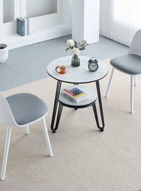 简约岩板茶几用户型现GSU代双茶桌层北欧轻奢小圆形家边桌客厅小