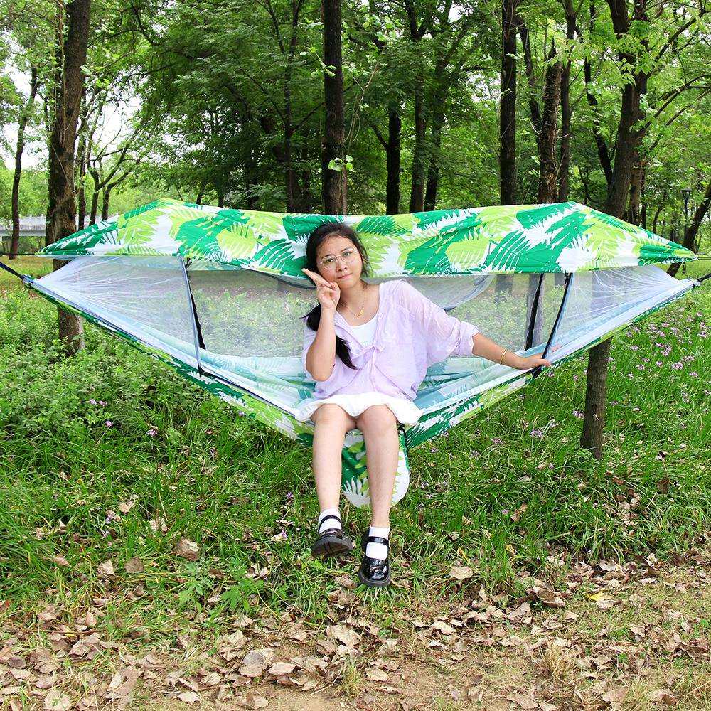 途尚游跨境户外露营吊床降落伞布防晒遮阳篷满版印花撑杆防蚊吊床