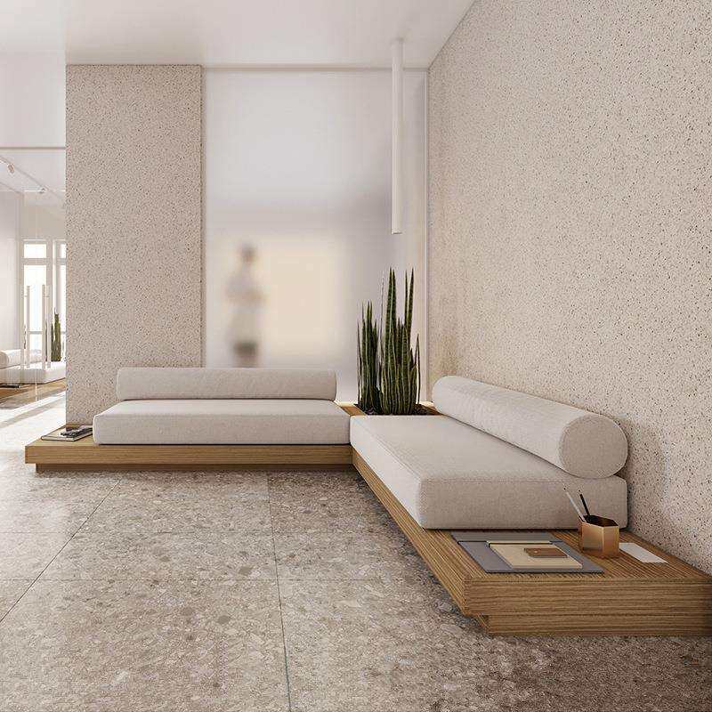 北欧实木沙发民宿酒店日式榻榻米卡座原木风格客厅布艺长沙发