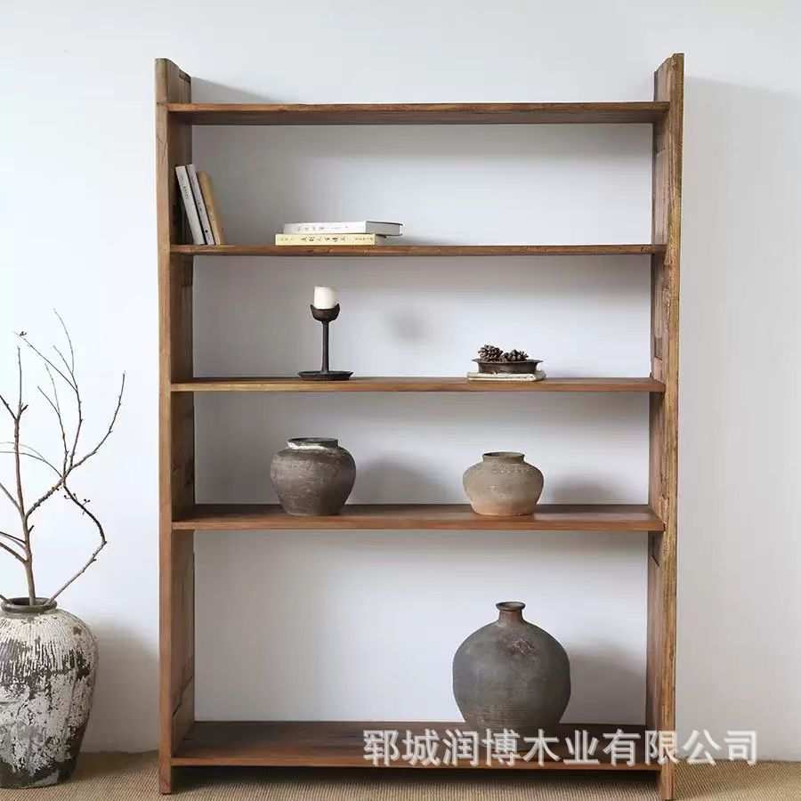 老榆木博古架多层书柜收纳架梯形植物花架客厅装饰禅意茶具柜