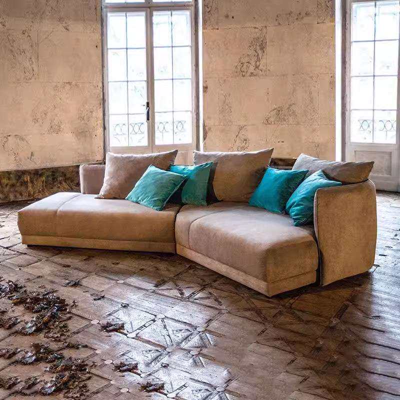 意式极简布艺异形转角磨砂布艺沙发设计师v形组合大户型别墅酒店