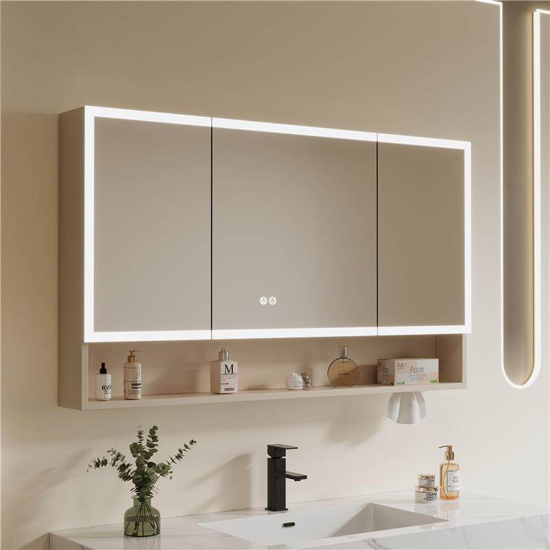 太空铝浴室镜柜卫生间挂墙式智能除雾带灯美妆收纳镜一体式置物柜