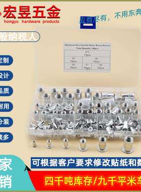 145PCS M3M4M5M6M8M10铝制圆柱竖纹平头铆螺母组合套装