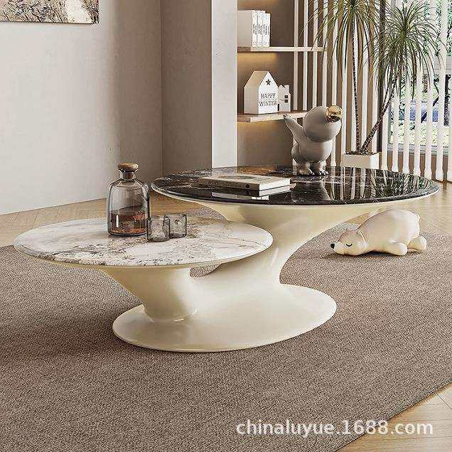 意式轻奢大理石茶几家用客厅小户型现代简约新款玻璃钢茶几家具