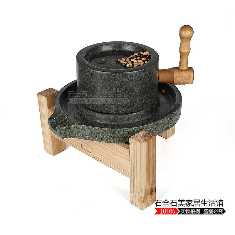 天然青石30*45老磨盘手工米粉机手摇豆浆机小石磨家用木架石艺