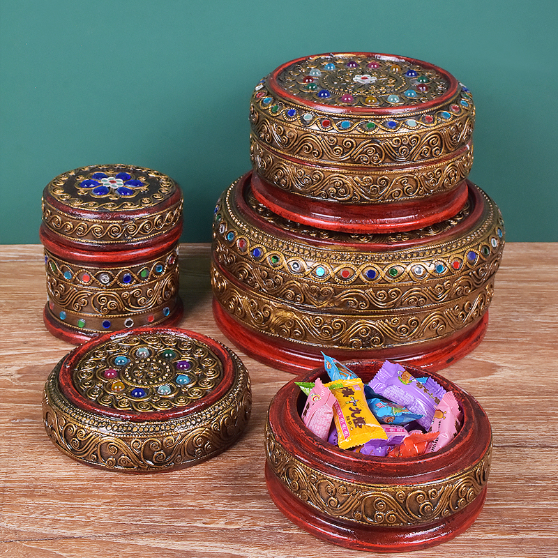 牙签筒实木收纳罐泰式琉璃棉签收纳盒家用客厅茶几餐厅木质糖果盒