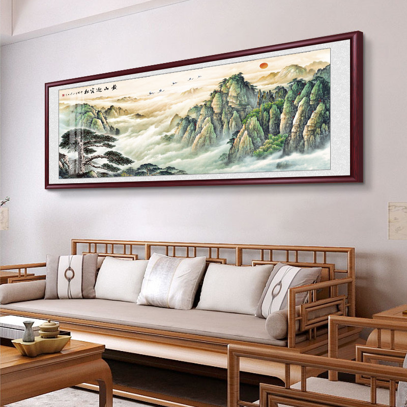 迎客松国画山水画客厅装饰画办公室背景墙挂画新中式中堂招财壁画