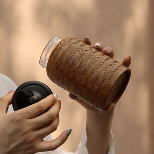 文艺竹编水杯保温杯热水壶 复古小号暖水瓶茶杯 旅行便携杯子老式