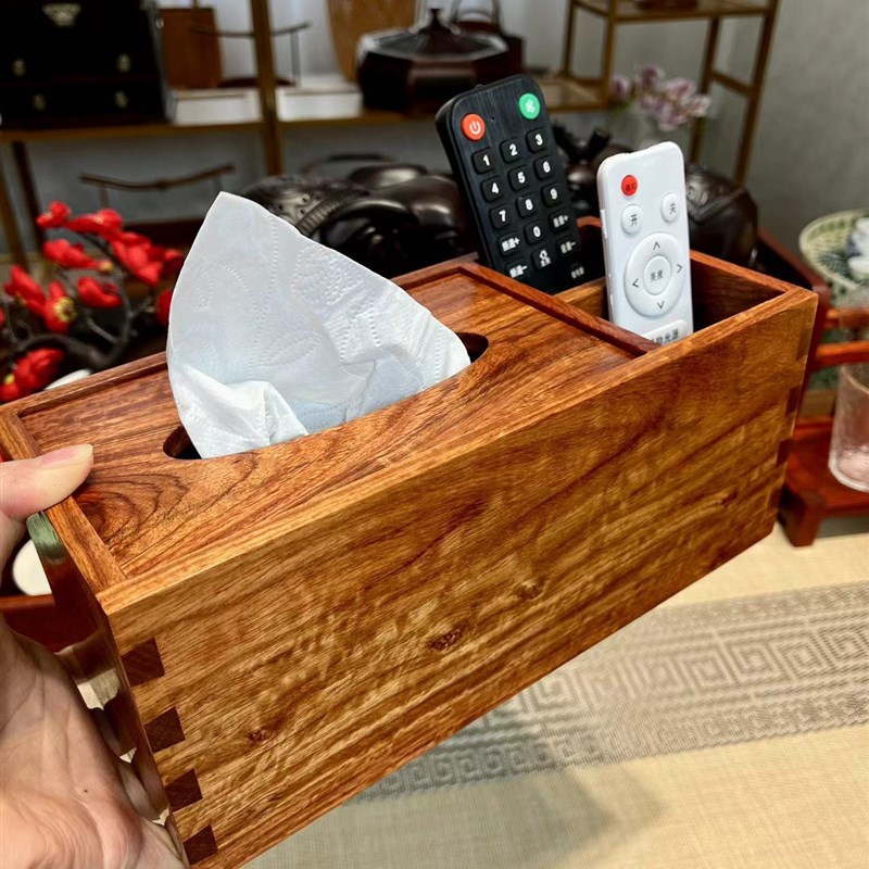 家用缅甸花梨木客厅桌面抽纸盒实木多功能纸巾盒收纳盒榫卯结构