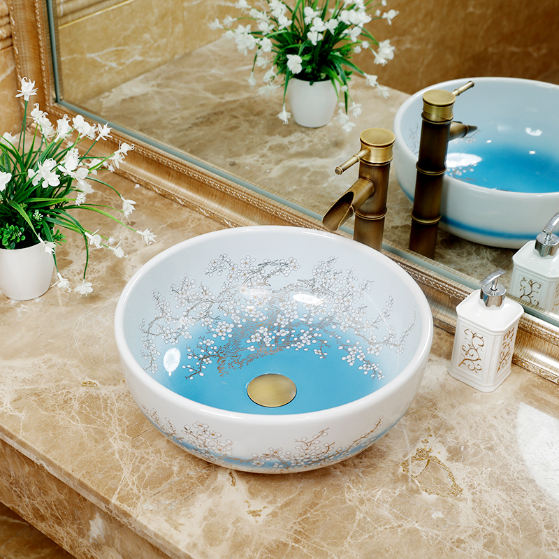 洗手盆陶瓷台上盆圆形艺术洗脸盆欧式洗漱面盆家用卫生间洗手台盆