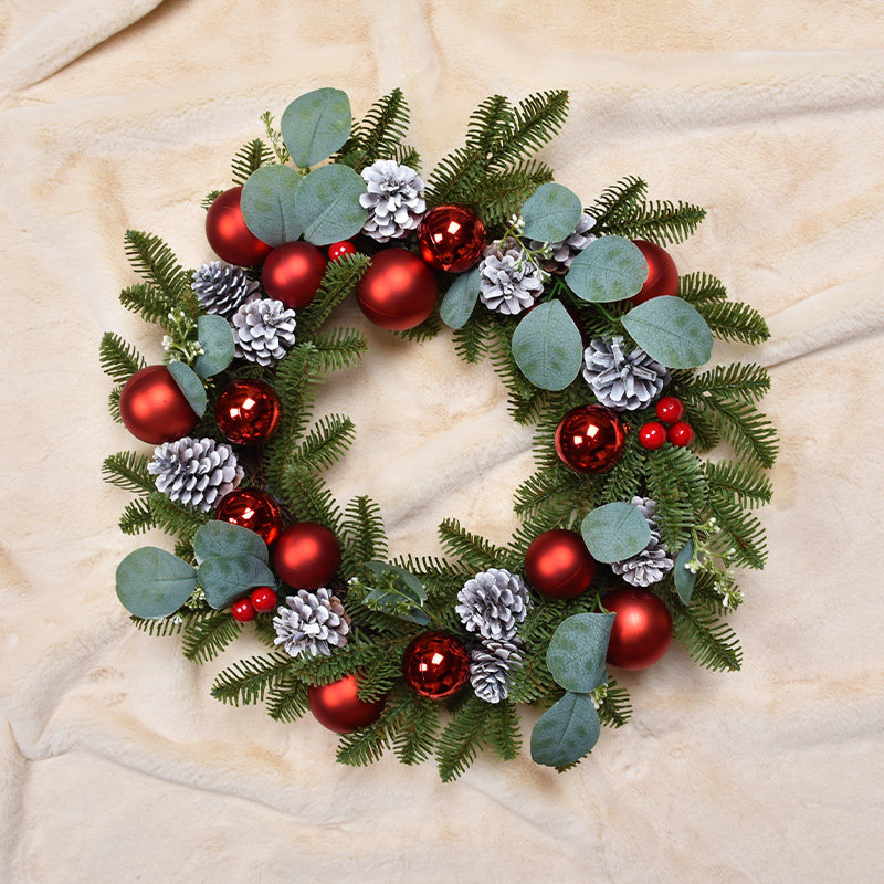 圣诞节装饰品50cm圣诞花环门挂红果装饰球藤圈蝴蝶结草藤壁挂