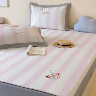 可爱卡通夏季 凉感冰丝席三件套刺绣凉席空调席折叠可水洗软席子