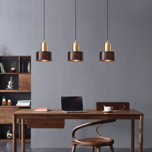 吧台餐桌日式 复古实木小吊灯全铜餐厅吊灯创意胡桃木卧室床头灯