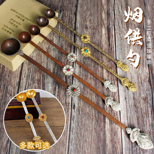 尼泊尔手工藏式 酥油勺家用供具多用药勺 铜圆勺子烟供火供勺