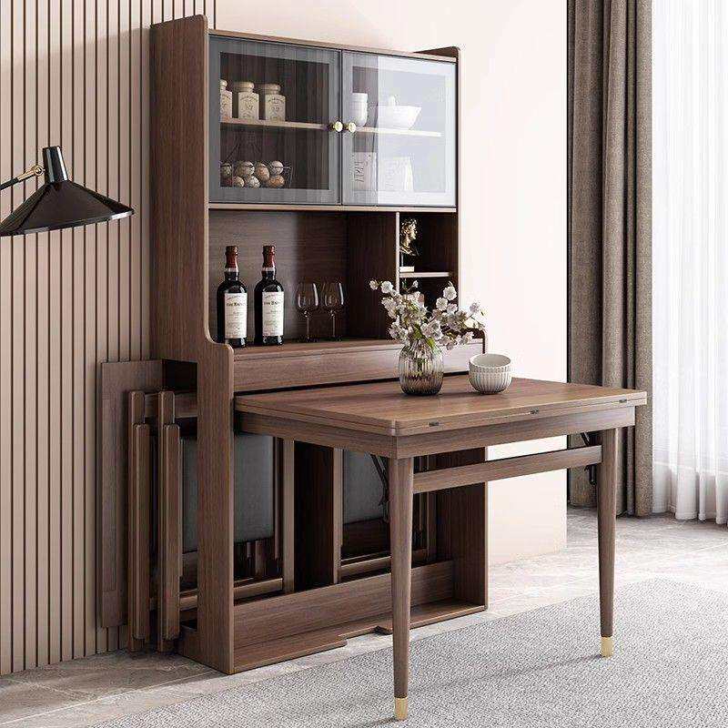 家用折叠餐桌餐边柜一体简约现代轻奢靠墙可伸缩吃饭桌椅组合