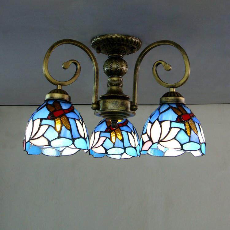 吊灯地中海灯饰餐厅三头吊灯蓝白格餐厅创意铁艺吊