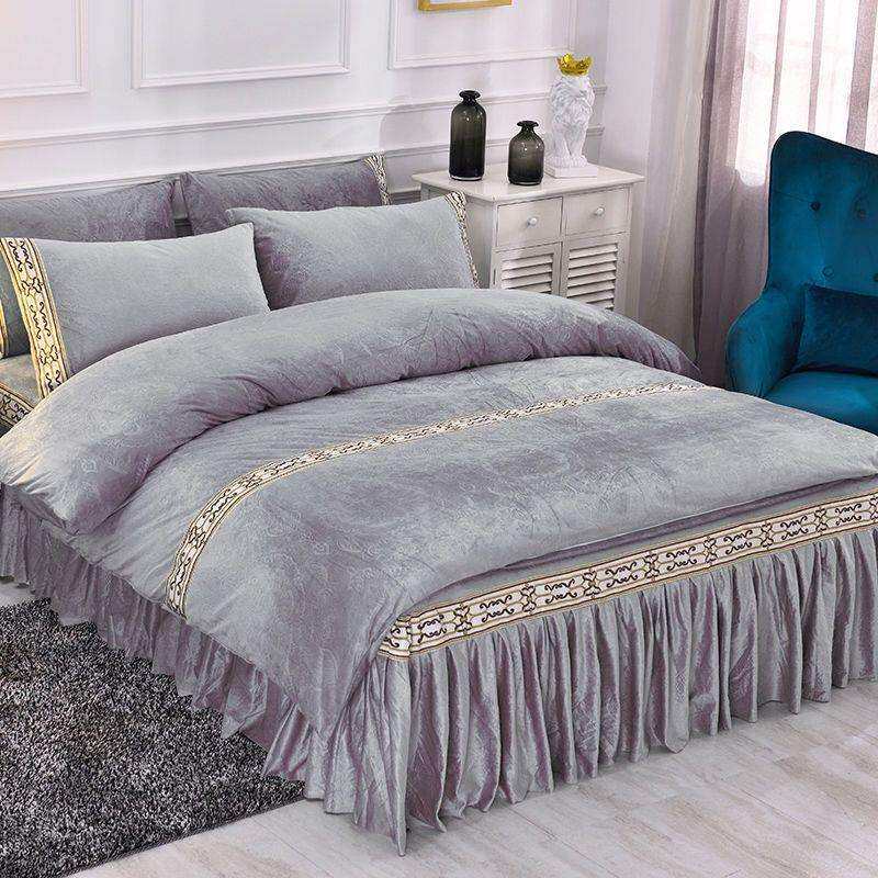 四件套水晶绒床裙款纯色床上用品简约欧式高档网红爆款保暖罩冬季