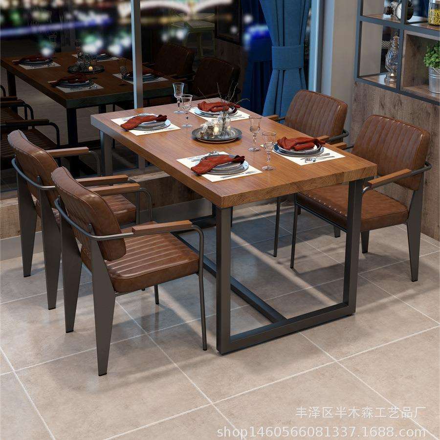 美式工业风主题餐厅创意餐桌椅组合复古休闲椅子酒馆酒吧实木餐桌