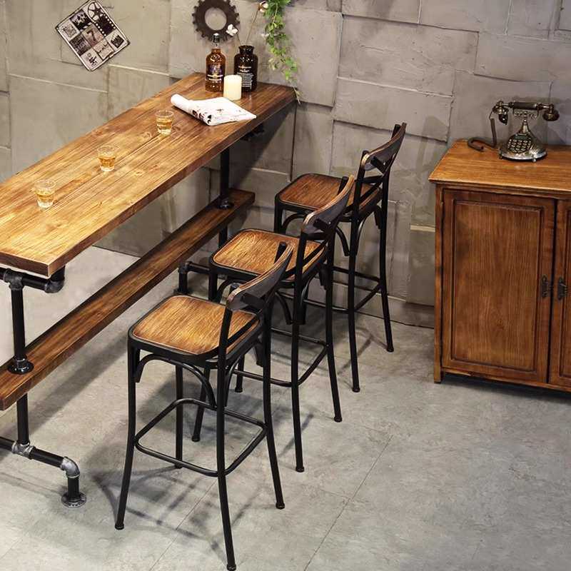 美式铁艺实木吧台凳带靠背高脚椅吧台椅酒吧椅收银台椅子高脚凳子