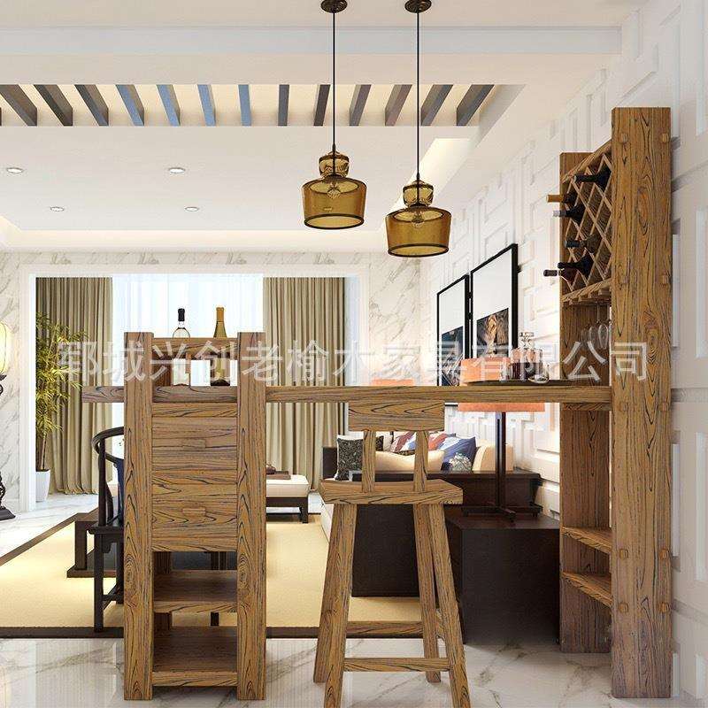 老榆木酒柜实木吧台桌家用餐厅隔断装饰柜客厅休闲玄关酒吧桌