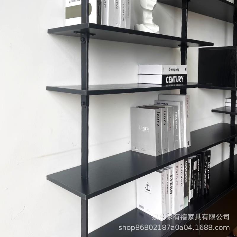 实木客厅书架落地办公室多层原木置物架工业风背景展示架陈列架