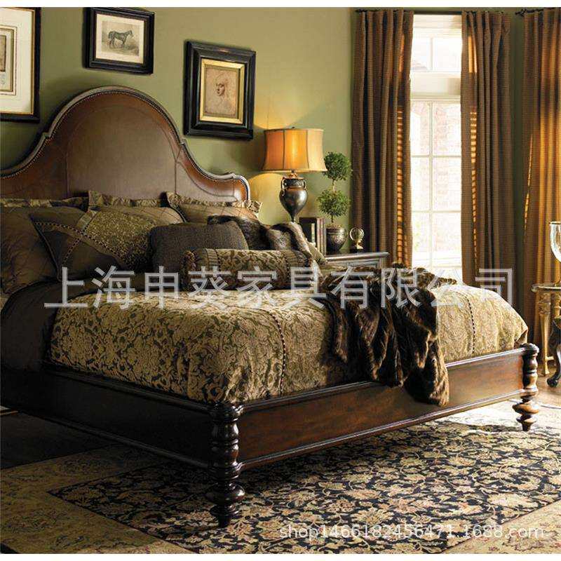 美式乡村复古风实木轻奢1.8米大床卧室婚床双人床别墅样板房家具